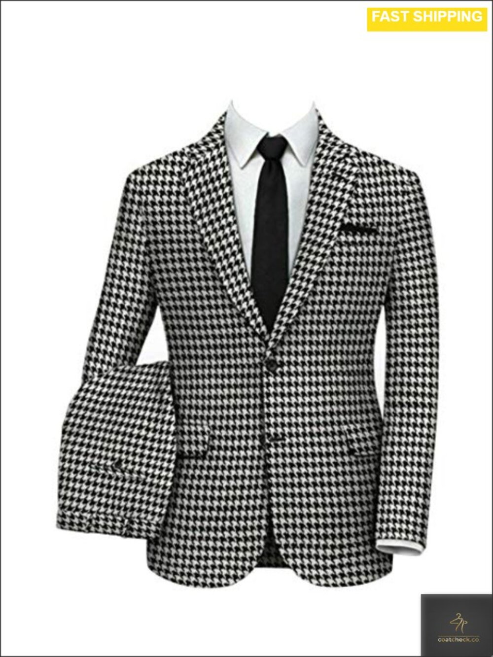 Mens Slim Fit Houndstooth 2-Piece Suit Blazer & Pants Wedding Prom Tuxedo